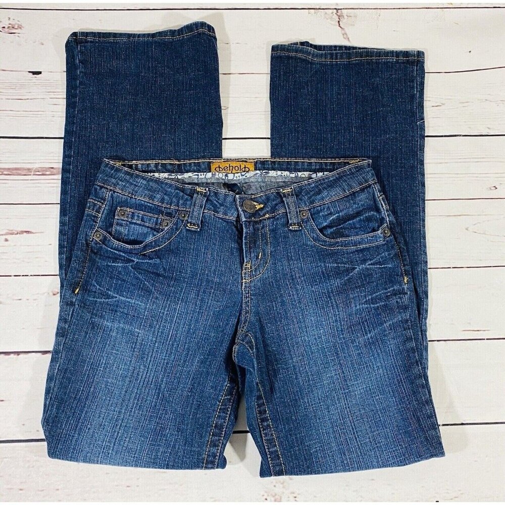Behold Amber Jeans Juniors Size 7 Low Rise Blue Bootcut Teen Denim Pants - Picture 2 of 8